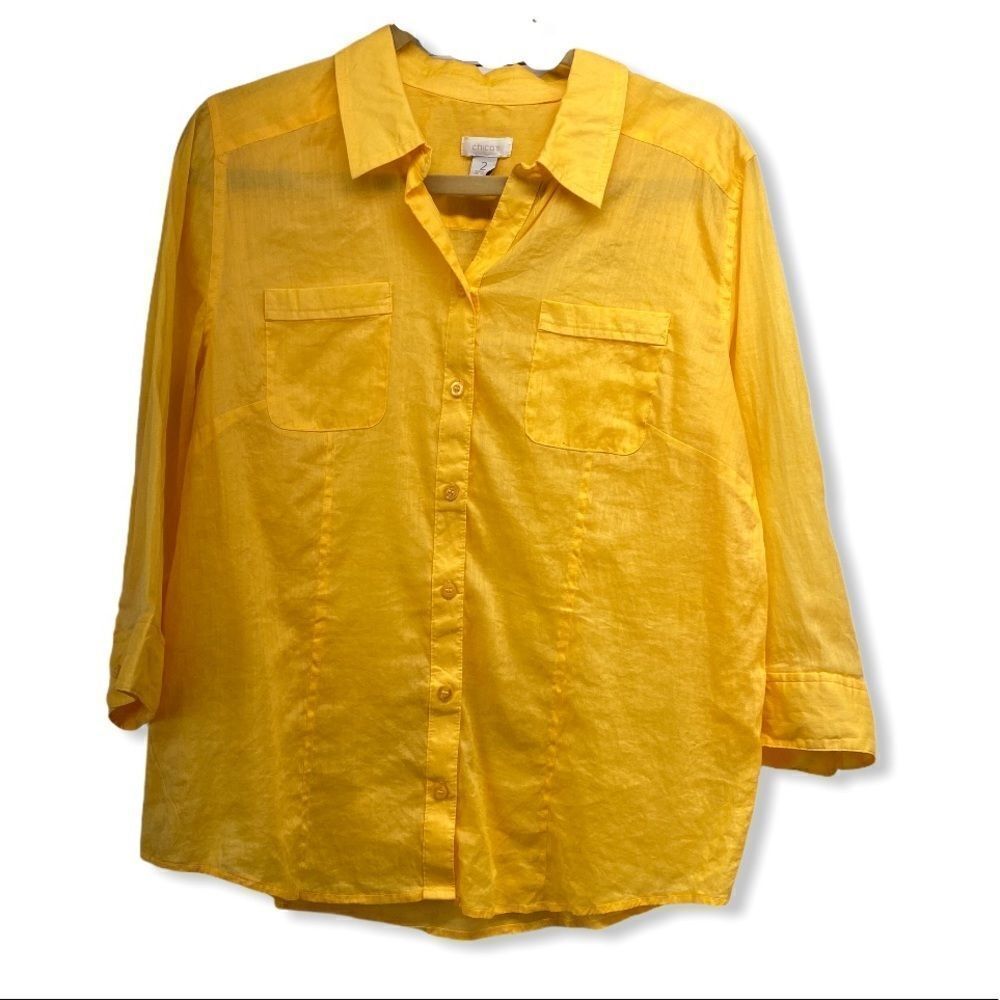 Chico’s Bright Orange Pocket Front blouse size Large